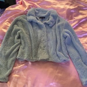 PacSun Kendall & Kylie crop blue fur jacket